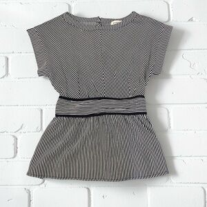 Monteau Striped Peplum Top S Navy White Parisian Chic Cottagecore Blouse